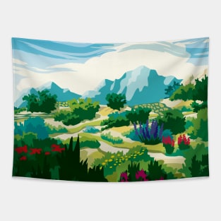 Colorful Mountain Landscape Tapestry