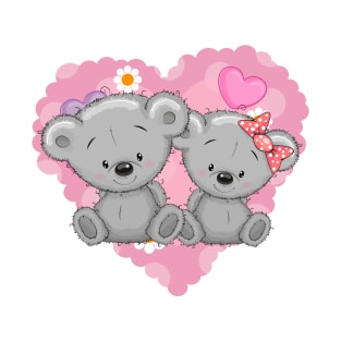 Two cute love bear cubs on the background of a heart T-Shirt