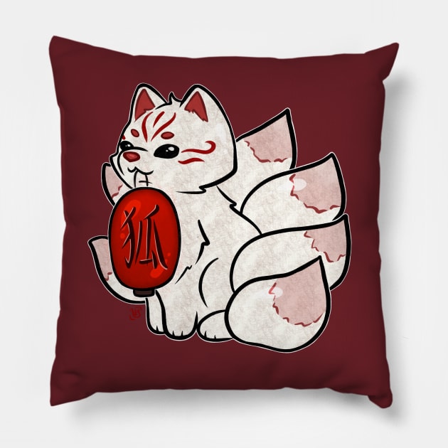 Kawaii Kitsune Pillow by heysoleilart