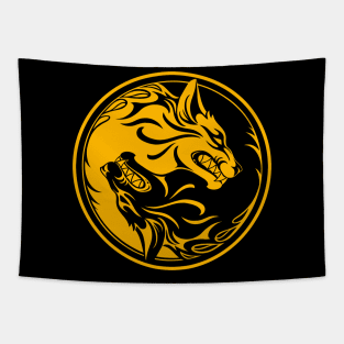 Yellow and Black Yin Yang Wolves Tapestry