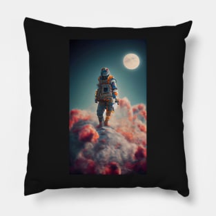 Astronaut standing on colorful clouds in space Pillow