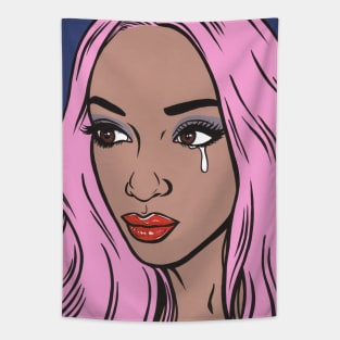 Pastel Hair Black Crying Comic Girl Tapestry