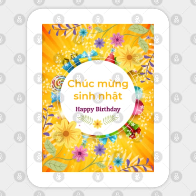 Happy Birthday in Vietnamese Language Flowers Summer - Vietnamese - Sticker