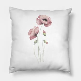 Blush pink watercolor poppies Pillow