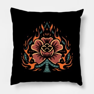 flaming rose tattoo Pillow