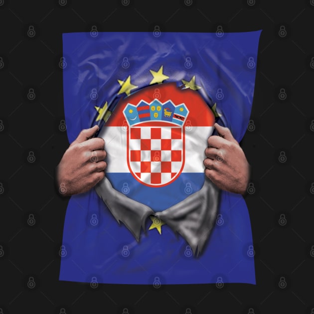 Croatia Flag European Union Flag Ripped Open - Gift for Croatian From Croatia by Country Flags