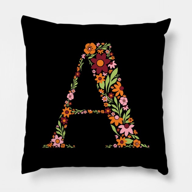 Retro Floral Letter A Pillow by zeljkica