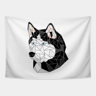 Siberian Husky Black & White Stained Glass Tapestry