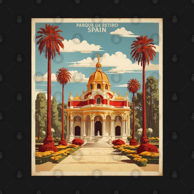 El Retiro Park Madrid Spain Travel Tourism Retro Vintage Art by TravelersGems