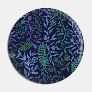 Floral Botanical Navy Blue Purple Pink Gold and Green Pattern Pin