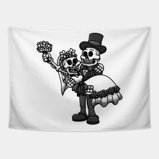 Married Skeletons Black And White Edition Tapestry