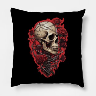 Skull And Red Rose Pillow