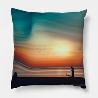 Ocean Dawn - Abstract Beach Scene Pillow