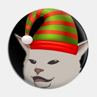 Funny Woman Yelling at a Confused Cat at Dinner Table (Christmas edition) Pin