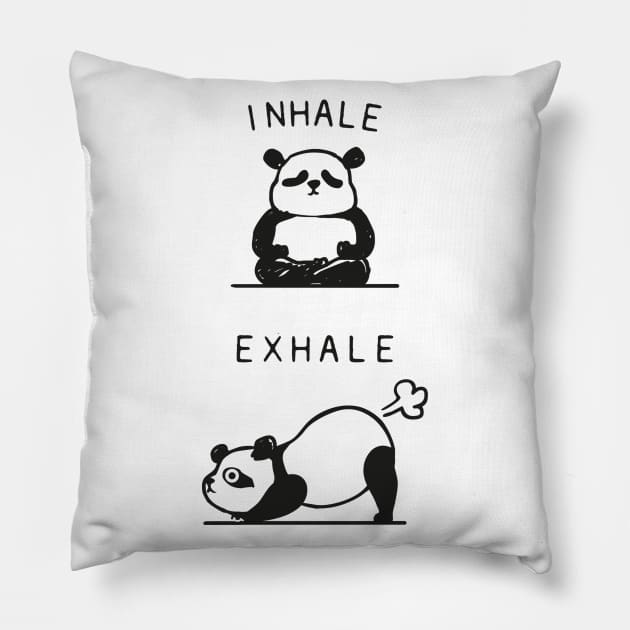 Inhale Exhale Panda Pillow by huebucket
