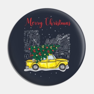 Christmas tree and gifts in a yellow car! - Happy Christmas and a happy new year! - Available in stickers, clothing, etc Pin