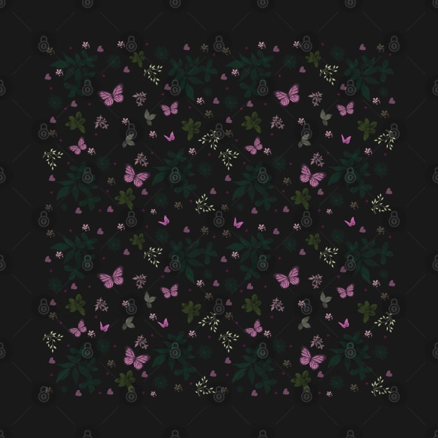 Seamless pattern w. Butterflies and flowers II lavender by CreaKat