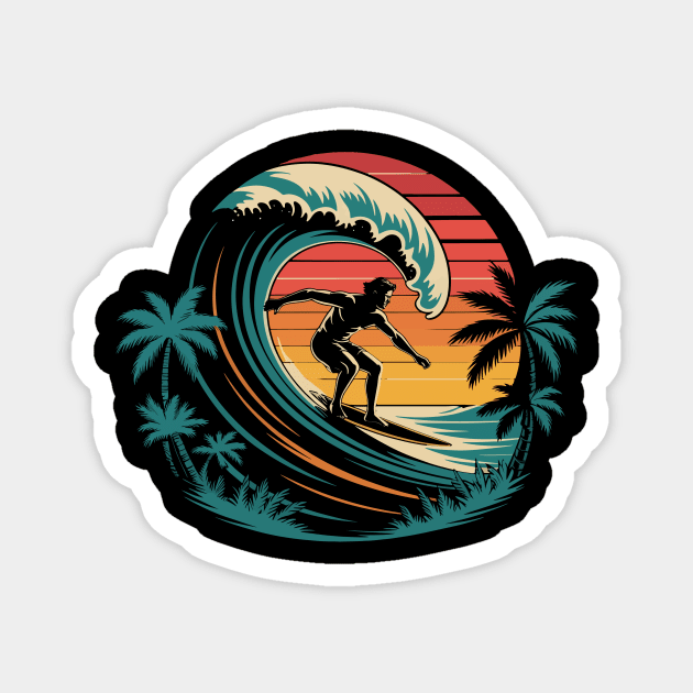 Retro Surfing Sunset design Vintage Beach Surfer Design Magnet by ism's Store
