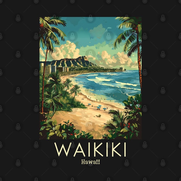 A Vintage Travel Illustration of Waikiki - Hawaii by goodoldvintage