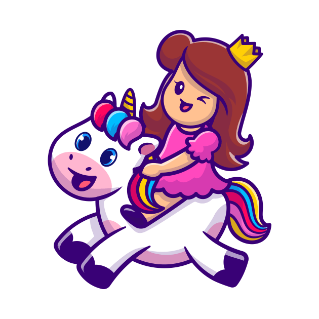 Cute Princess With Unicorn Cartoon Vector Icon Illustration by Catalyst Labs