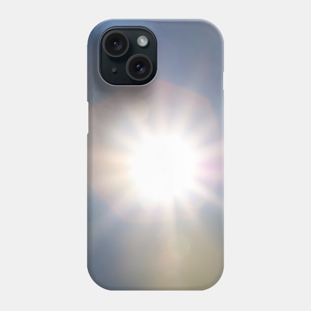 Lumina Solar Eclipse · white star like sun glare on clear blue sky with pink and yellow lens flares photograph Phone Case by natashakolton