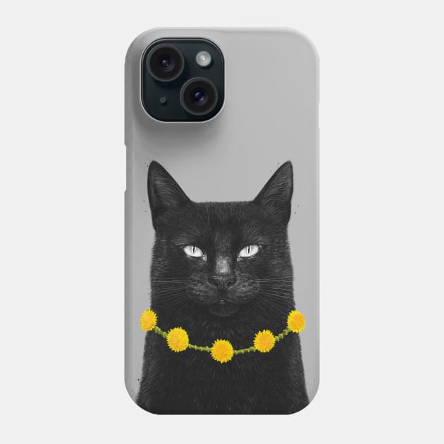 Black cat with dandelions Phone Case by kodamorkovkart