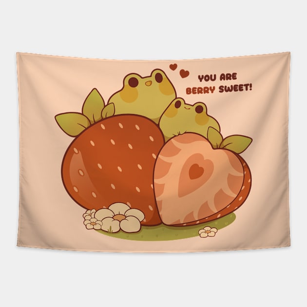 Sweet strawberry frogs Tapestry by Rihnlin