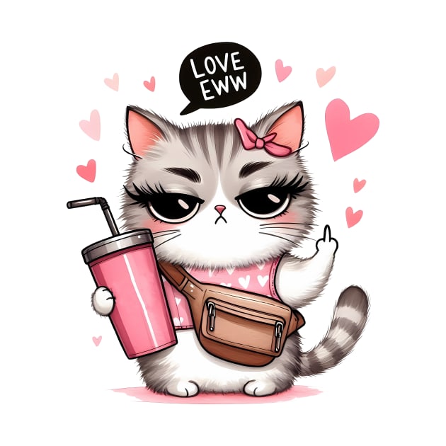 Love Eww Funny Cat Anti Valentines Day by Nessanya