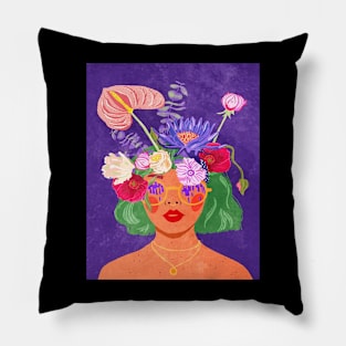 Girl With Blooming Head Pillow