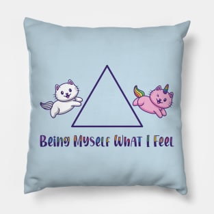 LGBTQ Pride-Being Myself What I Feel-Rainbow Unicorn Cat Pillow