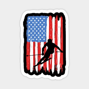 American Flag Skiing Graphic Magnet