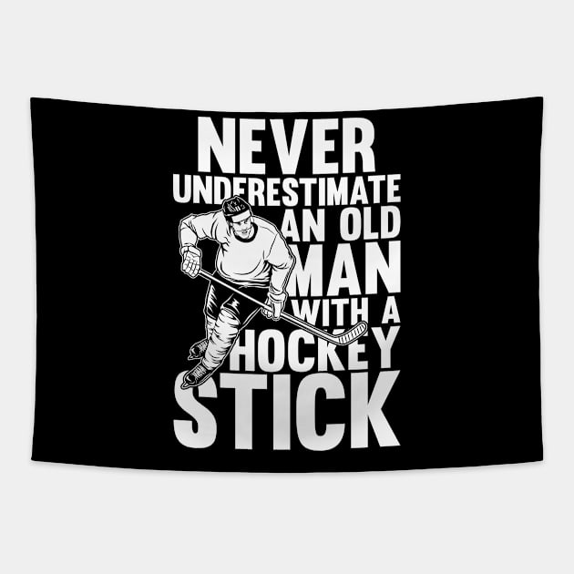 Never Underestimate an Old Man with a Hockey Stick Tapestry by AngelBeez29