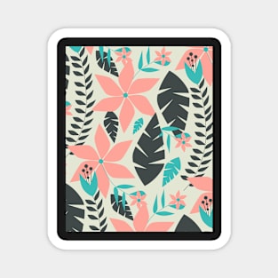 Coral pink flowers and leaves Magnet