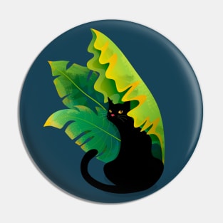 Black Cat Under a Banana Leaf Pin