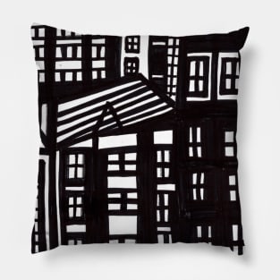 Black And White City Scape Pillow