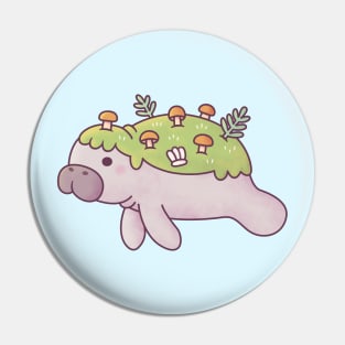 Cute Manatee With Moss And Fungi Back Pin