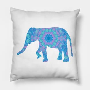 Mandala Painted Elephant Pink Teal and Blue Pillow