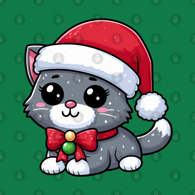 British Shorthair Cat Wearing Santa Hat Merry Christmas by Maljonic