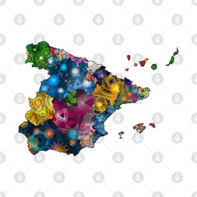 Spirograph Patterned Spain Provinces Map by RachelEDesigns