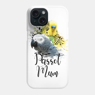 Parrot Mom Color Splatter Budgie and Grey Parrot White Phone Case