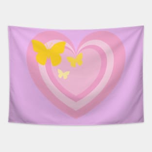 Pink heart with yellow butterflies aesthetic cute Tapestry