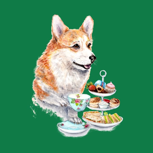 Corgi Having High Tea by Goosi