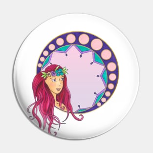 Pink Art Nouveau lady Pin