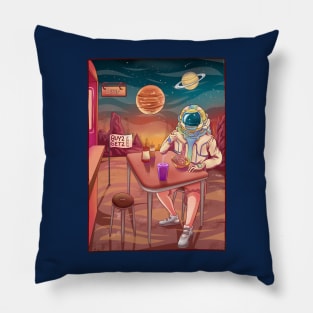 Astronaut Eating Noodles on Mars - Funny Astronaut in Space Pillow