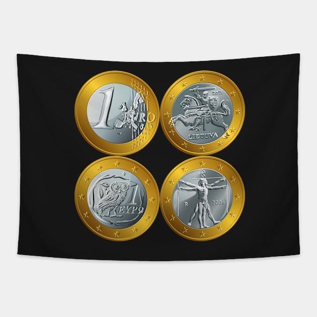 money gold coin euro Tapestry by kavalenkava