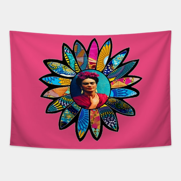 Kahlo Retro Blue Flower Tapestry by artbyomega