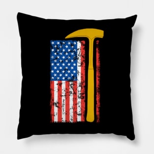 Geologist Rock Pick Hammer - Rockhounding Distressed US Flag Pillow