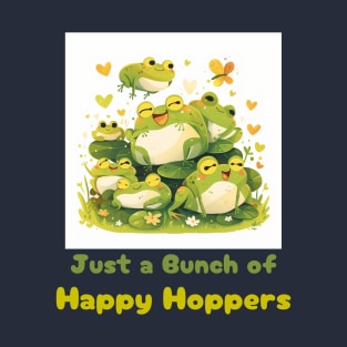 Kawaii Frog Cartoon Design - "Just a Bunch of Happy Hoppers" T-Shirt