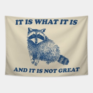 It Is What It Is And It Is Not Great, Funny Sweatshirt, Raccoon Sweatshirt, Cartoon Meme Top, Vintage Cartoon Tapestry