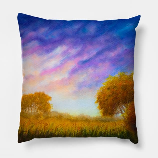 Autumn landscape and clouds Pillow by redwitchart